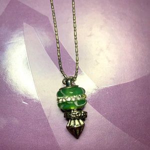 Green stone and rhinestone pendant